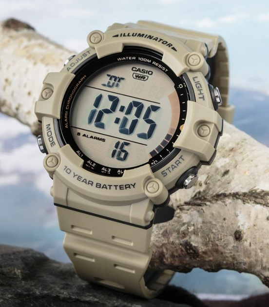 Мужские часы с полимерным ремешком Casio AE-1500WH-5AVEF Бежевые с серо-черным - изображение 4