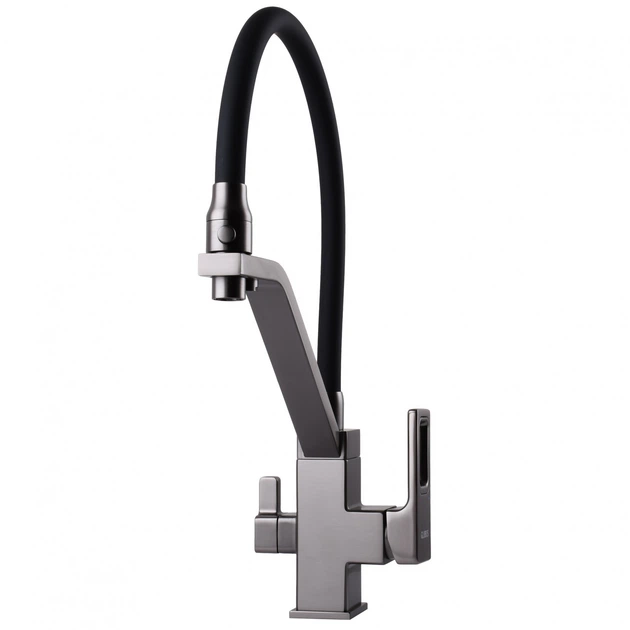Смеситель кухонный под фильтр (осмос) Globus Lux GLLR-0900-11-01 графит pvd с гибким изливом - изображение 5