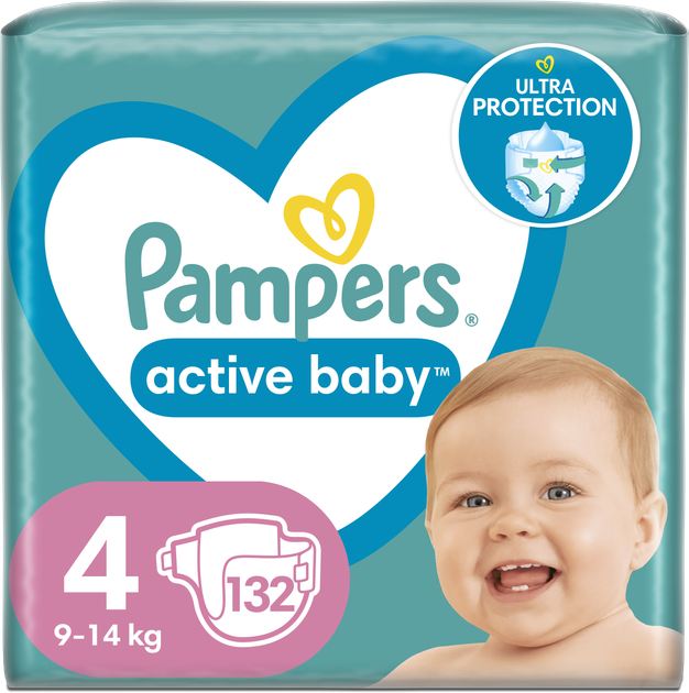 Подгузники Pampers Active Baby Размер 4 (Maxi) 9-14 кг 132 шт ...
