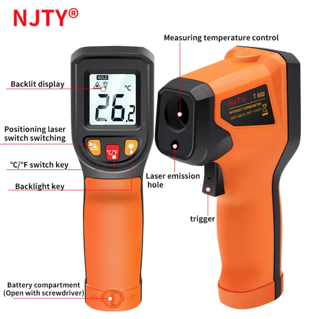 Бесконтактный термометр NJTY T600A инфракрасный лазерный пирометр - Фото 3 Бесконтактный термометр NJTY T600A инфракрасный лазерный пирометр - изображение 3