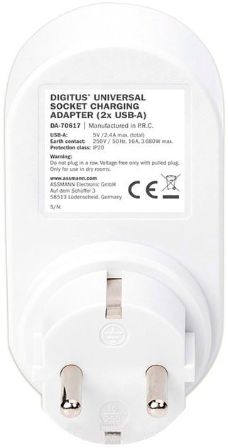 Ładowarka sieciowa 2xUSB-A 250V Digitus White/Gray (DA-70617) - obraz 3