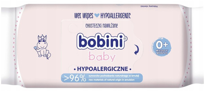 Вологі серветки Bobini Baby гіпоалергенні для дітей та немовлят 60 шт (5900465247413) - зображення 1