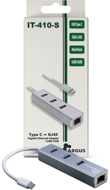 Адаптер Argus USB 2.0/3.0/Type C — RJ45 LAN з USB-хабом (88885440) - зображення 2