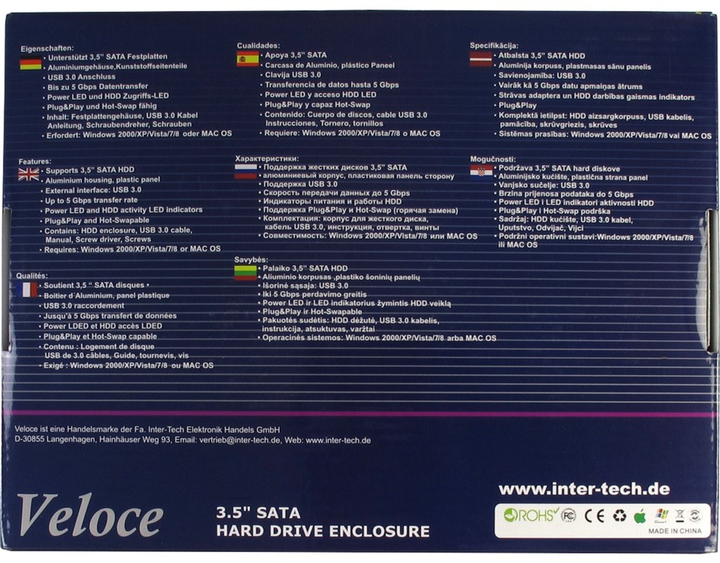 Zewnętrzna kieszeń Veloce na HDD 3.5" SATA III - USB 3.0 (88884055) - obraz 3