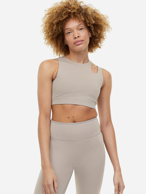 Спортивный топ для тренировок женский H&M A2709-1089679 M Светло-бежевый (hm09298830069) 