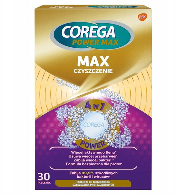 Tabletki do czyszczenia protez zębowych Corega Max Czyszczenie 30 szt (5054563119445) - obraz 1
