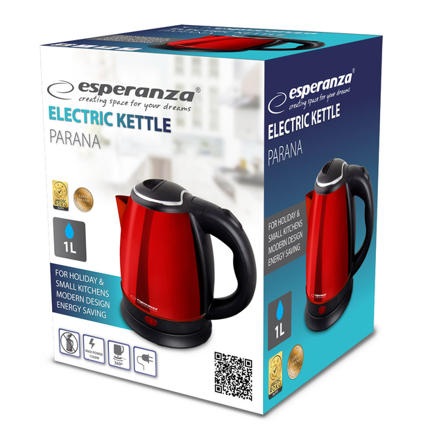 Електрочайник Esperanza EKK128R Kettle Parana 1л 1350Вт Червонийna 1л 1350Вт Зелений - зображення 2