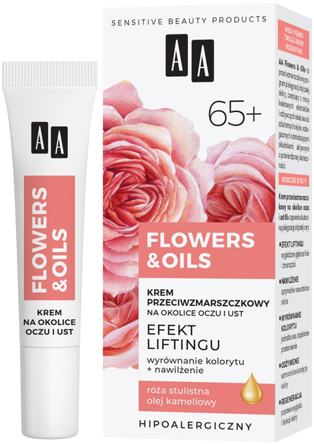Крем для шкіри навколо очей та губ AA Cosmetics Flowers&Oils 65+ проти зморшок з ефектом ліфтингу 15 мл (5900116083926) - зображення 1