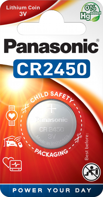 Батарейка Panasonic літієва CR2450 блістер, 1 шт (CR-2450EL/1B) - зображення 1
