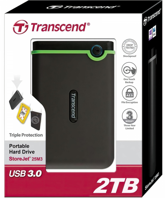 Жорсткий диск Transcend StoreJet 25M3S 2TB TS2TSJ25M3S 2.5" USB 3.1 Gen 1 External Iron Gray - зображення 4