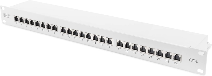 Panel krosowy FTP Digus Professional 19" 1U CAT6a 24xRJ45, składany do szafy serwerowej (DN-91624S-EA) - obraz 1