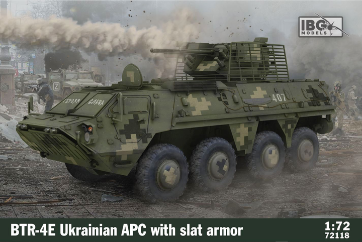 Збірна модель IBG BTR-4E Ukrainian APC with Slat Armor масштаб 1:72 (5907747902343) - зображення 1