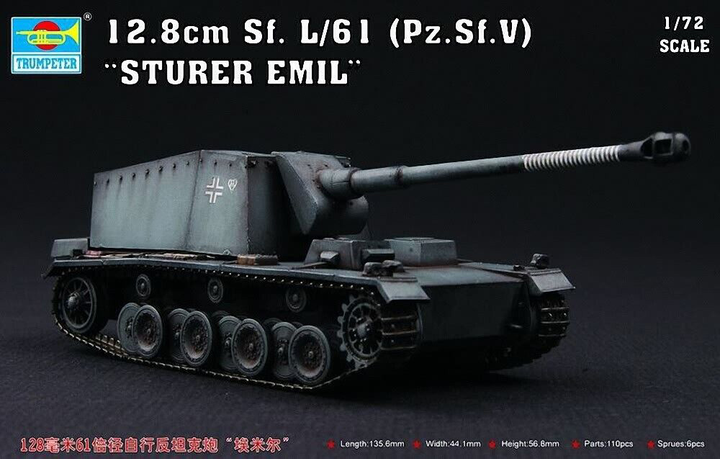 Model do składania Trumpeter 12.8 cm Sf L/61 (Pz Sf V) Sturer Emil Tank skala 1:72 (9580208072104) - obraz 1
