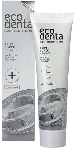Pasta do zębów Ecodenta Triple Force Toothpaste o potrójnym działaniu z białą glinką propilisem i teavigo 100 ml (4770001331903) - obraz 1