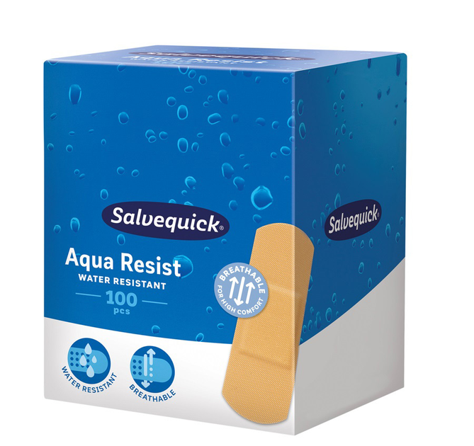 Plastry Salvequick Aqua Resist wodoodporne rozmiar M 100 szt (7310616910017) - obraz 1