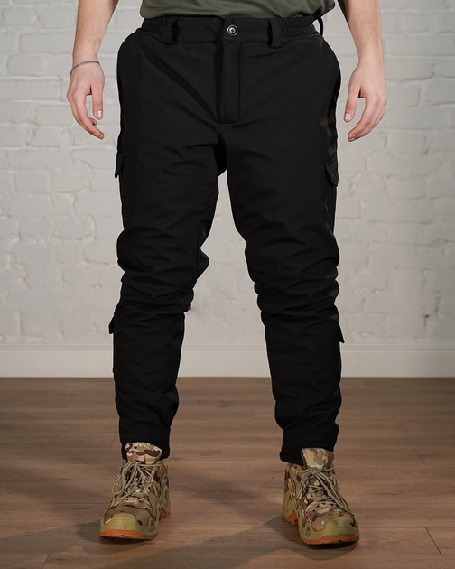 Зимние тактические брюки SoftShell с утеплителем ХОЛОСОФТ черные водонепроницаемые L - (50) - изображение 1