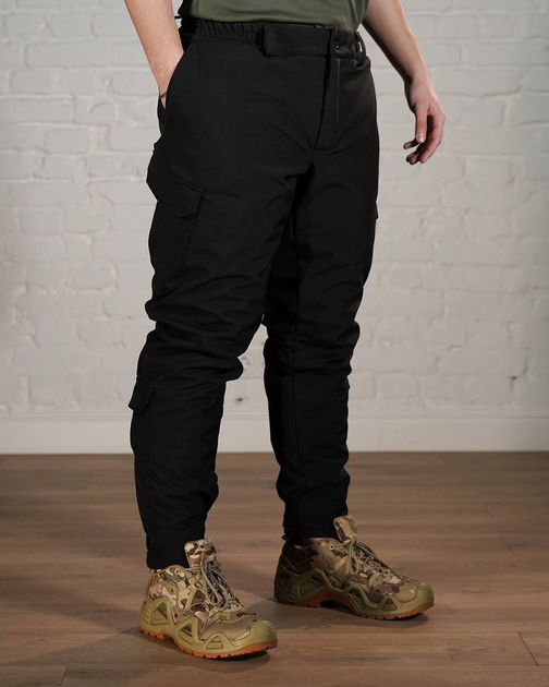 Зимние тактические брюки SoftShell с утеплителем ХОЛОСОФТ черные водонепроницаемые XXL - (54) - изображение 2