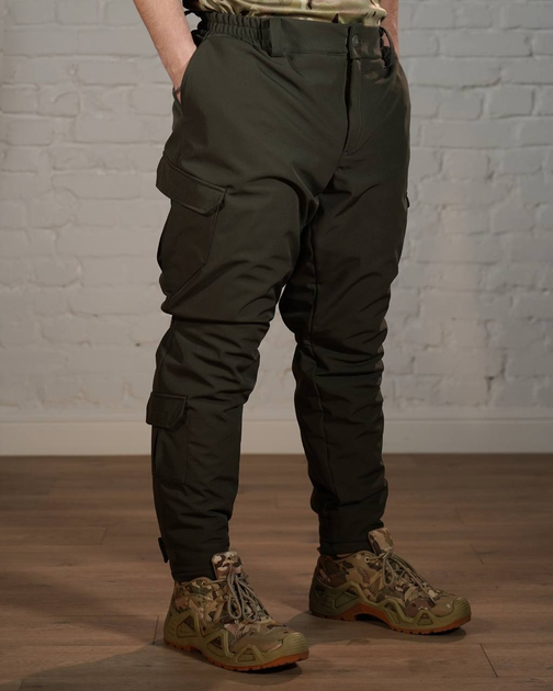 Зимові тактичні штани SoftShell з утеплювачем ХОЛОСОФТ олива теплі водонепроникаючі XXXL - (56) - зображення 2