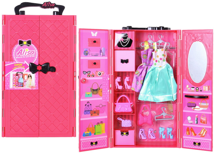 Wymarzona szafa dla lalek Askato z ubrankami i akcesoriami Różowa (6901440113067) - obraz 2