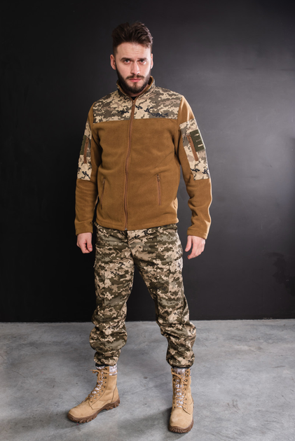 Кофта флисовая мужская военная тактическая с липучками под шевроны ВСУ (ЗСУ) Пиксель 8154 48 размер койот - изображение 2