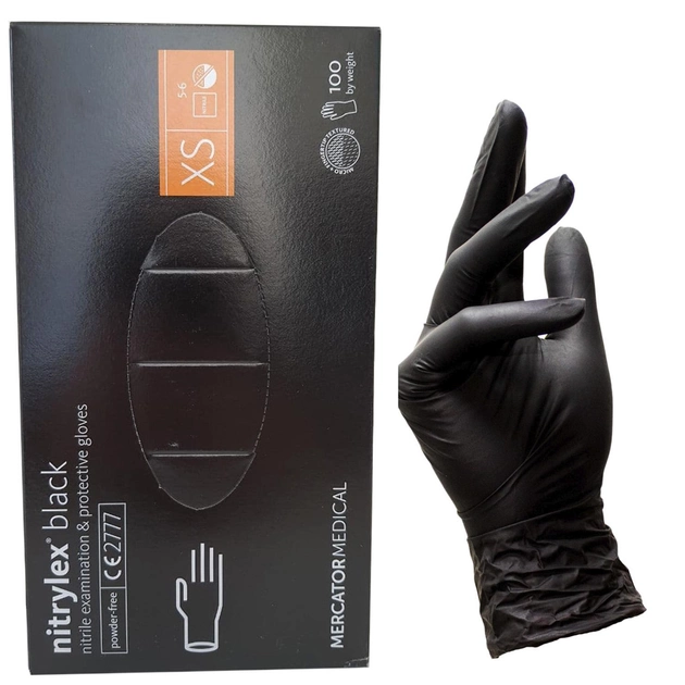 Перчатки нитриловые NITRYLEX черные XS 100 шт - изображение 1