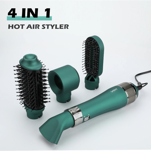 Фен-щетка для волос VGR V-493 4in1 1000W с насадками green - изображение 6