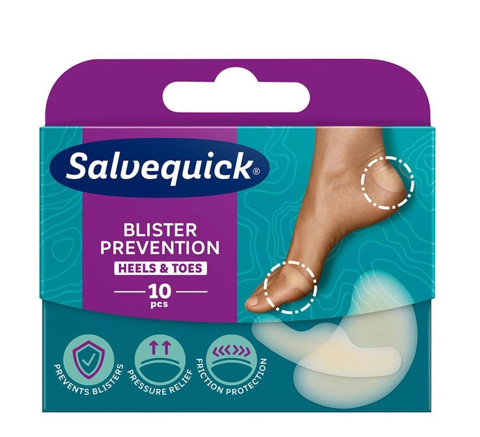 Пластырь Salvequick Blister Prevention от мозолей и ссадин (пятки и пальцы ног) 10 шт (7310616022369) - изображение 1