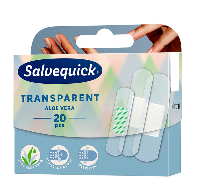Пластырь Salvequick Transparent Aloe Vera прозрачная повязка с экстрактом алоэ вера 20 шт (7310616265254) - изображение 1