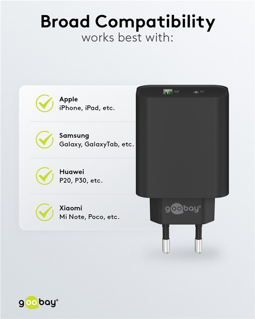 Зарядний пристрій Goobay Wentronic Dual-USB-Quick Charger 3.0 PD/QC 45 W 1x USB-C 1x USB-A Чорний (4040849617553) - зображення 8