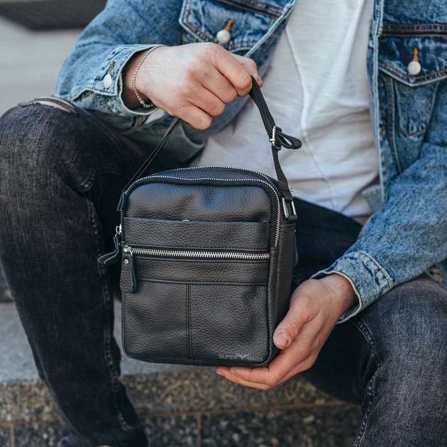 Сумка-барсетка мужская через плечо кожаная черная Tiding Bag BON6165 - Фото 7 Сумка-барсетка мужская через плечо кожаная черная Tiding Bag BON6165 - изображение 7