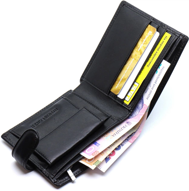 Шкіряне чоловіче портмоне на кнопці ST Leather ST104 Чорний - Фото 4 Шкіряне чоловіче портмоне на кнопці ST Leather ST104 Чорний - зображення 4