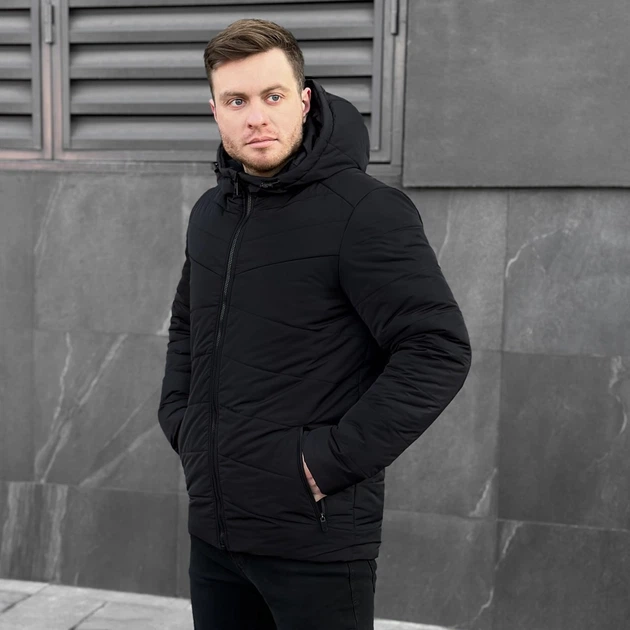 Чоловіча зимова стьобана куртка чорна XL 1-738-XL - Фото 3 Чоловіча зимова стьобана куртка чорна XL 1-738-XL - зображення 3