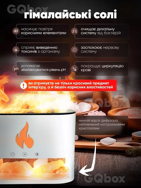 Нічник Соляна лампа FLAME Aroma Difusser з ультразвуковим зволожувачем повітря та імітацією полум'я резервуаром для ефірної олії аромадифузор Белый - зображення 3