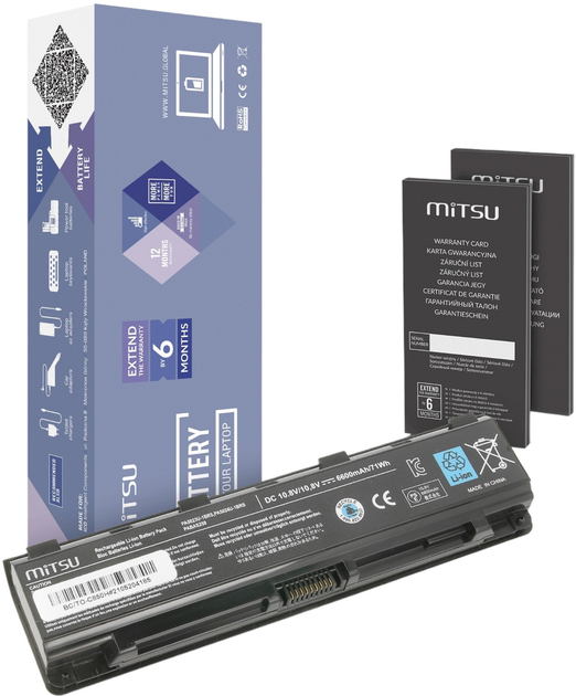 Акумулятор Mitsu для ноутбуків Toshiba C850/L800/S855 10.8V-11.1V 6600 mAh (5903050377243) - зображення 1