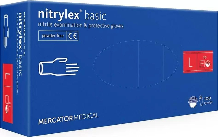 Перчатки нитриловые смотровые Nitrylex Classic нестерильные неопудренные размер L 100 пар Синие (52-111) - изображение 1