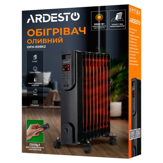 Масляный радиатор ARDESTO с пультом ДУ 2500 Вт - изображение 8