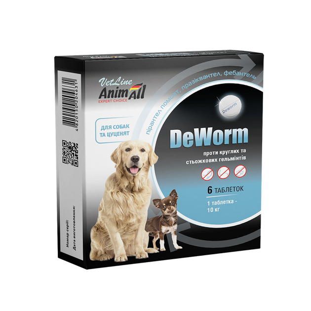 AnimAll VetLine DeWorm ДеВорм антигельминтный препарат для собак и щенков, 6 таб. - Фото 1 AnimAll VetLine DeWorm ДеВорм антигельминтный препарат для собак и щенков, 6 таб. - изображение 1