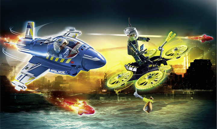 Ігровий набір фігурок Playmobil City Action Поліцейський літак Погоня за дроном (4008789707802) - зображення 2