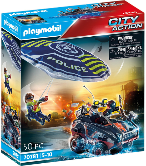 Zestaw figurek do zabawy Playmobil City Action Policyjny spadochron Pościg za amfibią (4008789707819) - obraz 1