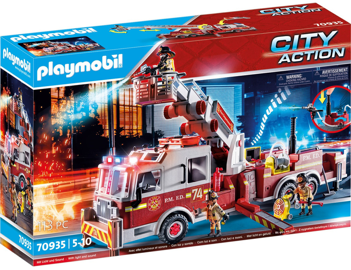 Zestaw figurek do zabawy Playmobil City Action Wóz strażacki z drabiną wieżową (4008789709356) - obraz 1