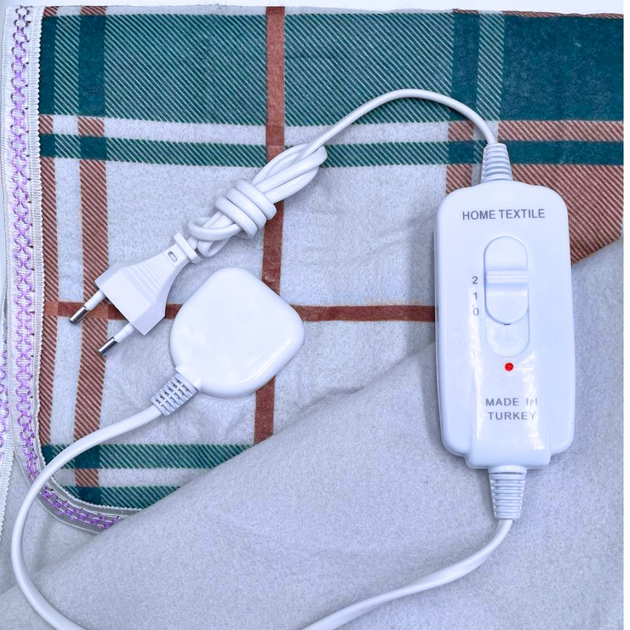 Электрическая простынь 60х130 см с подогревом односпальная Electric blanket, 2 года гарантии, в клеточку, арт.1058 - изображение 6