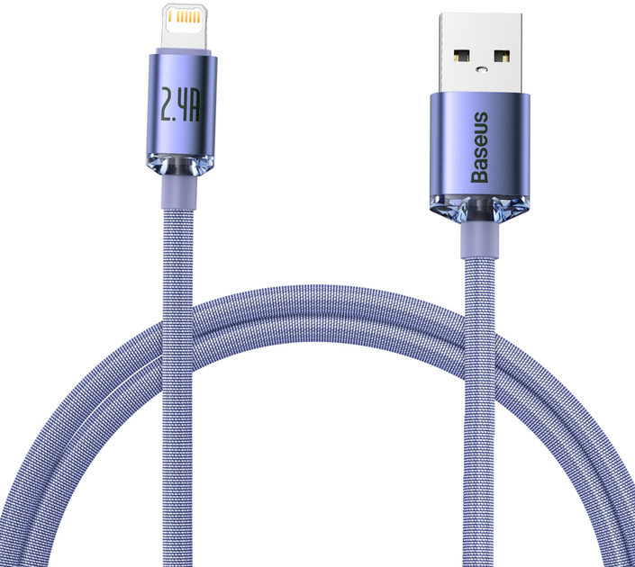 Кабель Baseus Crystal Shine Series Fast Charging Data Cable USB to iP 2.4 A 1.2 m Purple (CAJY000005) - зображення 1