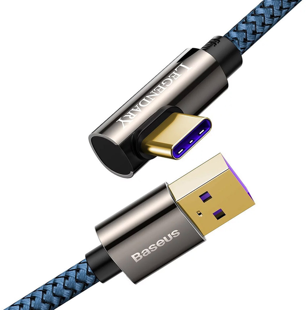 Kabel Baseus Legend Series Elbow CATCS USB3.1 AM-Type-C M 66W 90° 1 m Niebieski (CACS000403) - obraz 2