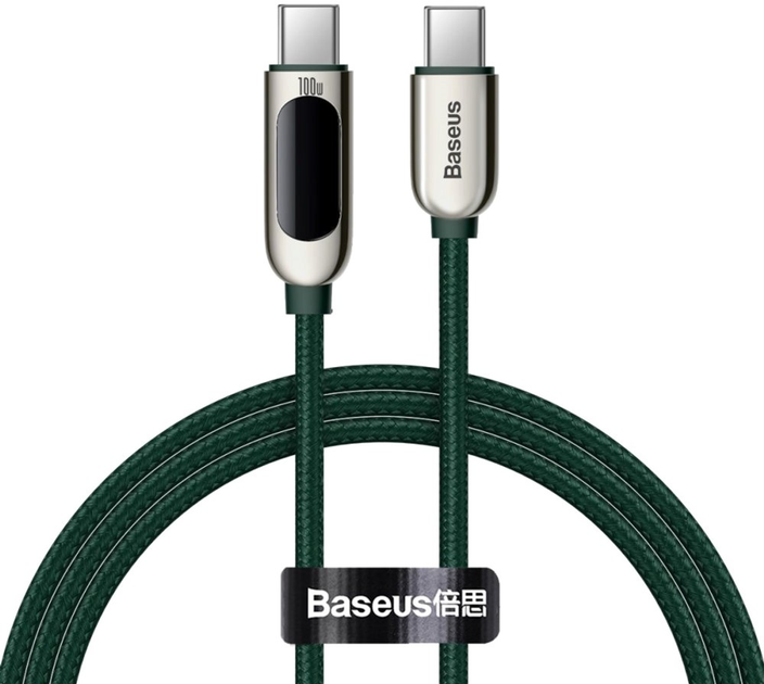Kabel Baseus Display Fast Charging Data Cable Type-C to Type-C 100W 1 m Zielony (CATSK-B06) - obraz 1