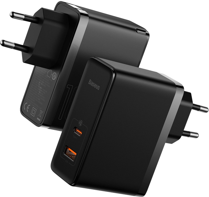 Мережевий зарядний пристрій Baseus GaN5 Pro Fast Charger C+U 100W EU (With Cable Type-C to Type-C 100W 20V/5A 1m) Black (CCGP090201) - зображення 3