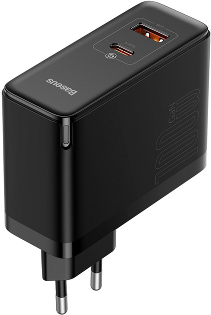 Мережевий зарядний пристрій Baseus GaN5 Pro Fast Charger C+U 100W EU (With Cable Type-C to Type-C 100W 20V/5A 1m) Black (CCGP090201) - зображення 4