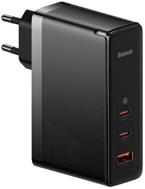 Мережевий зарядний пристрій Baseus GaN5 Pro 140W (2 x Type-C + USB) + Кабель Type-C + Type-C) Black (CCGP100201) - зображення 1