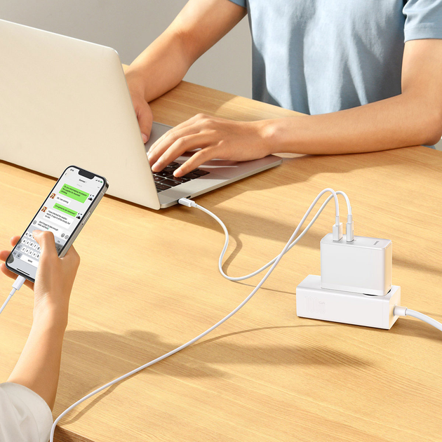 Мережевий зарядний пристрій Baseus GaN5 Pro Fast Charger C+U 100W EU (With Cable Type-C to Type-C 100W 20V/5A 1 м) White (CCGP090202) - зображення 12