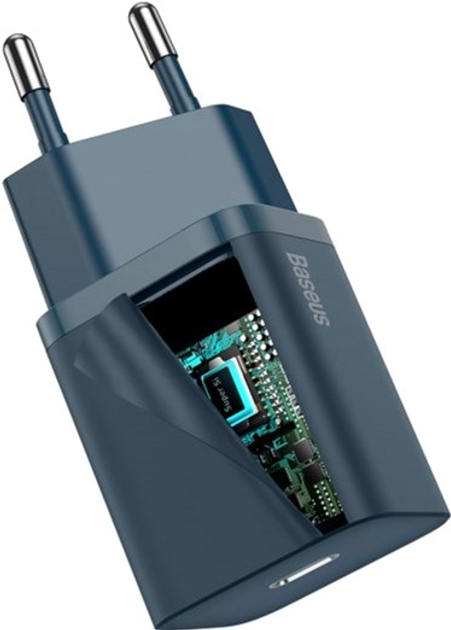 Мережевий зарядний пристрій Baseus Super Si Quick Charger 1C 20W EU Sets Blue (with cable) (TZCCSUP-B03) - зображення 6