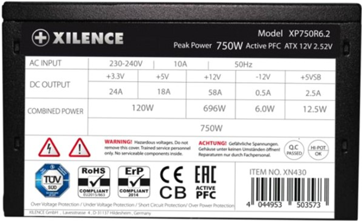 Блок живлення Xilence Performance C+ 120mm, 80+ White, Retail Box 750W (XP750R6.2) - зображення 7